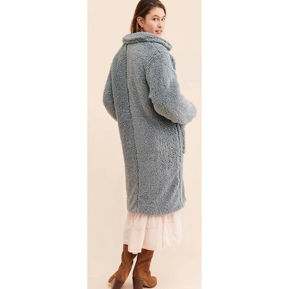 Free People Size Small Tessa Dusty Gray Longline Teddy Coat - Picture 2 of 6